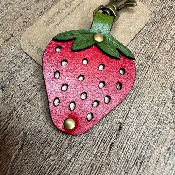 Leather Purse Charm  Strawberry Bag Charm Genuine Leather Crossbody Charm NEW - Picture 1 of 6